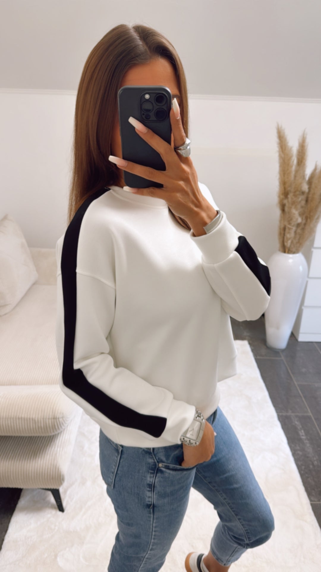 softer Pullover mit Streifen / weiss - schwarz Art. 9115