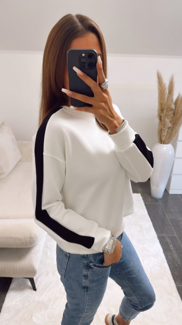 softer Pullover mit Streifen / weiss - schwarz Art. 9115