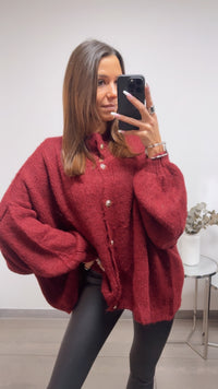 Kuschel Cardigan mit goldenen Knöpfen / weinrot - dunkel rot Art. 13731