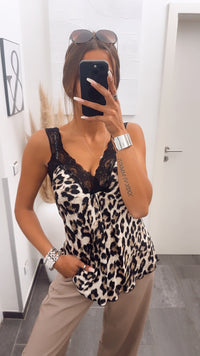 Leo Top mit Spitzen Applikationen / schwarz - dunkel Art. 7829