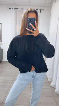 leichter Strick Pullover mit Zopfmuster / schwarz Art. 14904