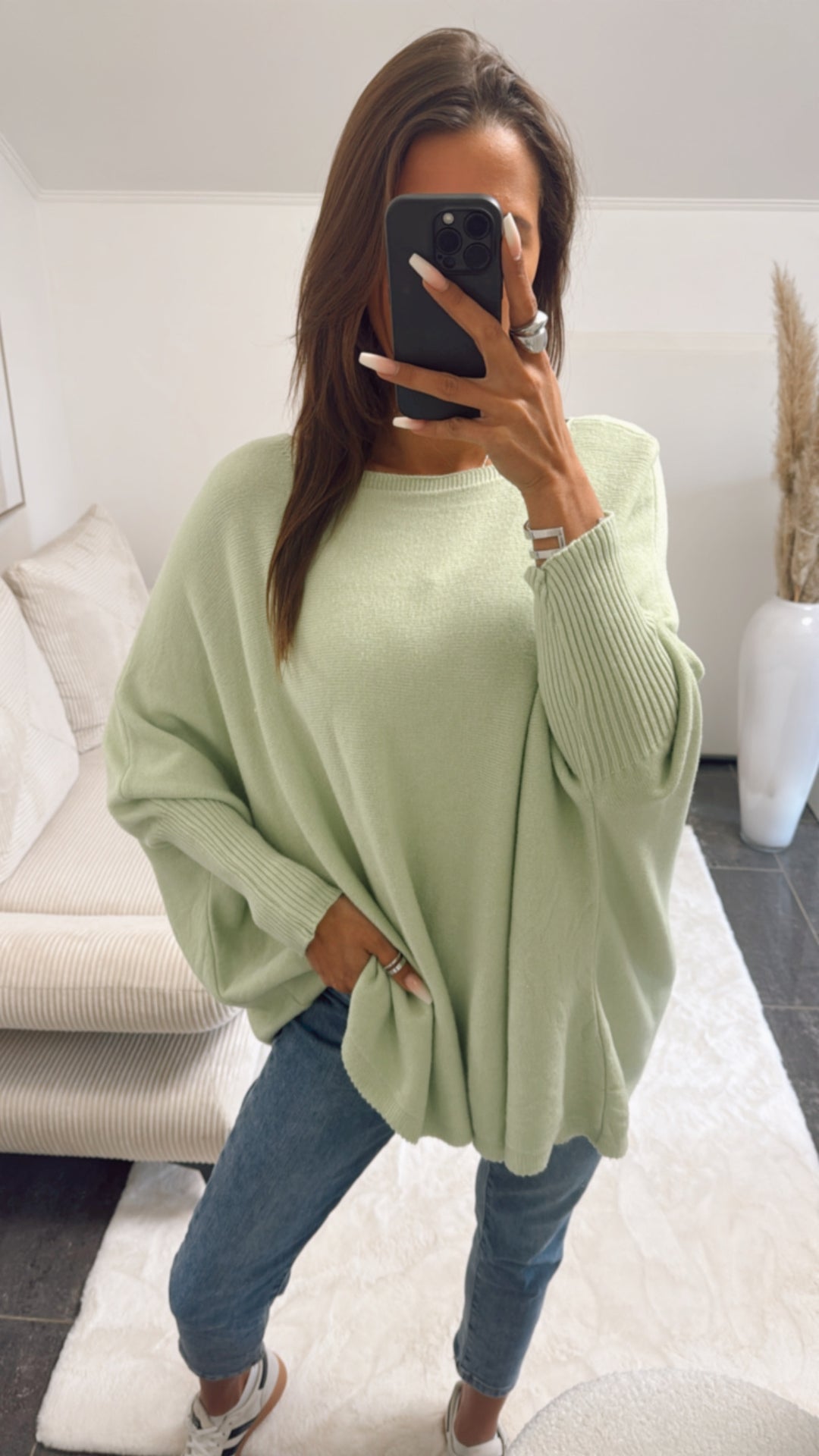 ultra weicher Pullover mit Fledermausärmeln / soft matcha Art. 9108