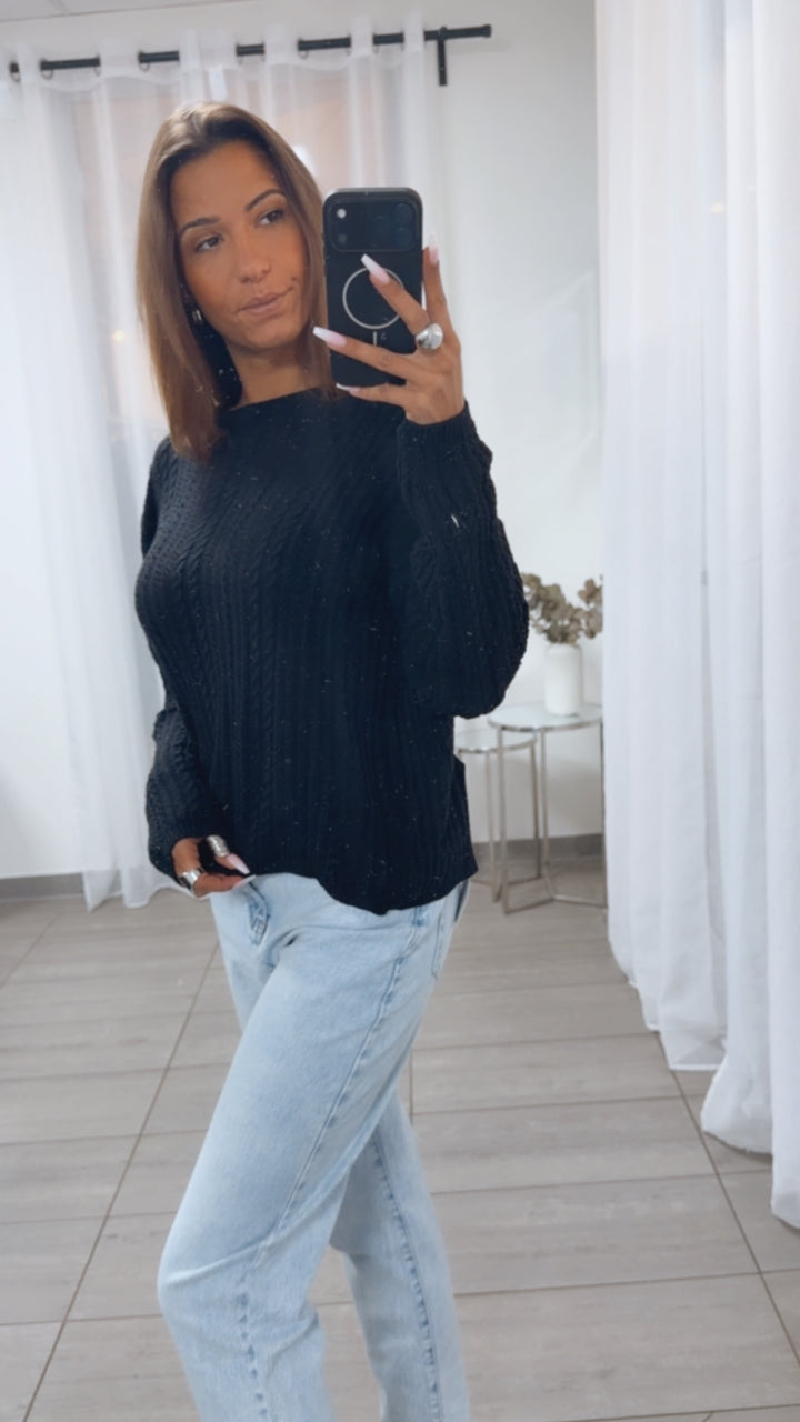 leichter Strick Pullover mit Zopfmuster / schwarz Art. 14904