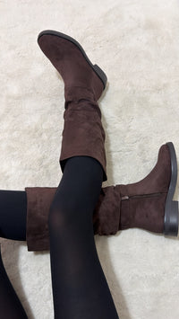 VELOURS Optik Stiefel mit gerafftem Schaft " A-1020 " / schoko braun Art. 16426