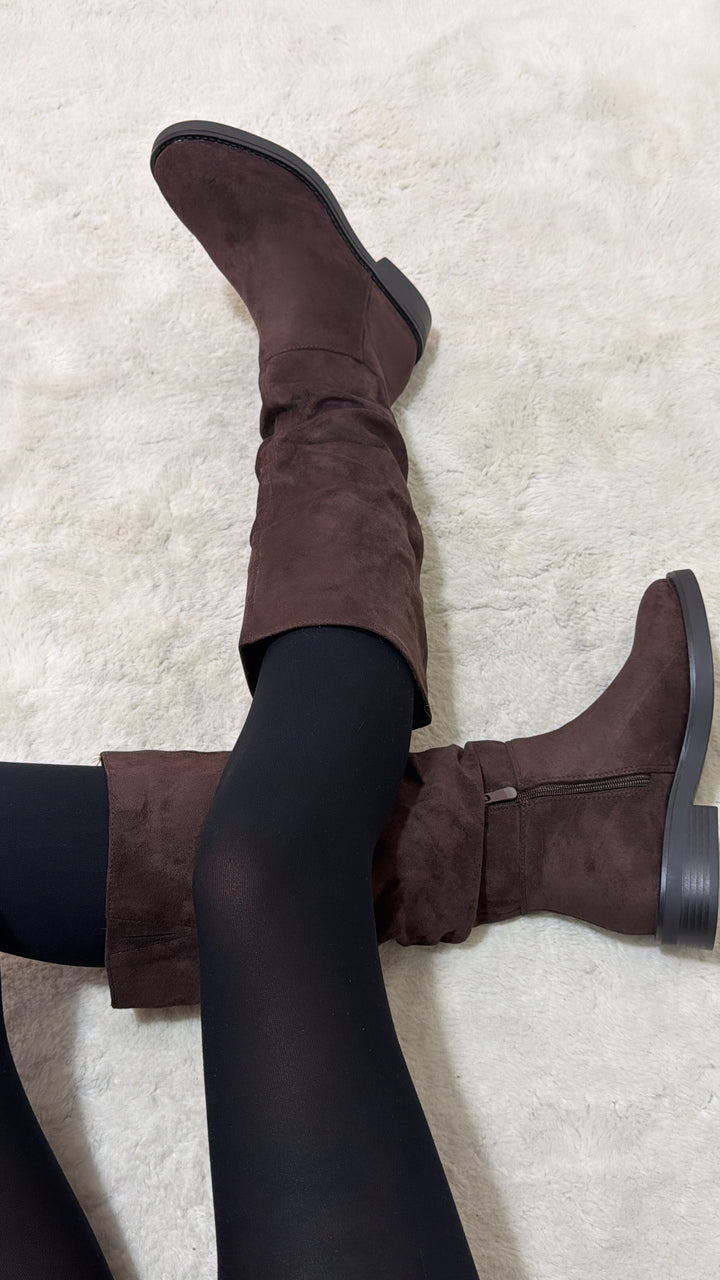 VELOURS Optik Stiefel mit gerafftem Schaft " A-1020 " / schoko braun Art. 16426