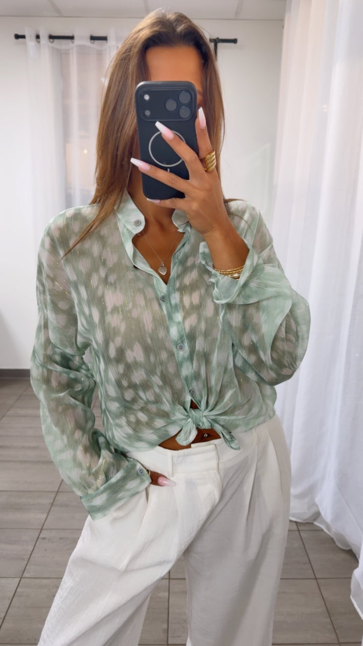 Sommer Bluse mit Goldenem Garn / mint - weiss Art. 14938