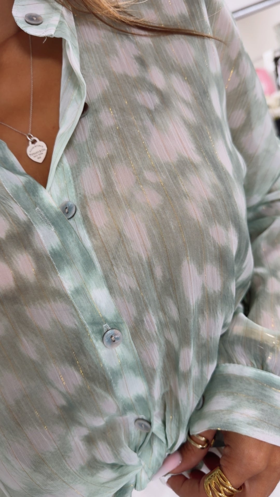 Sommer Bluse mit Goldenem Garn / mint - weiss Art. 14938