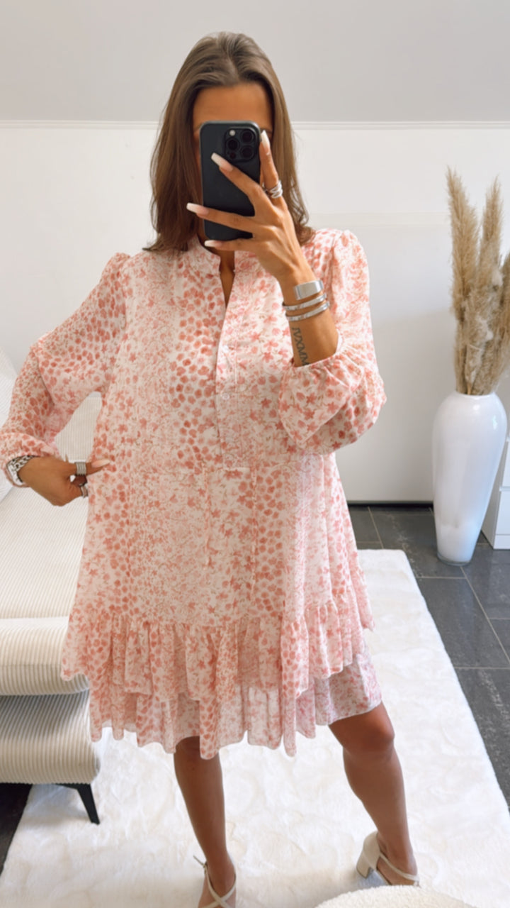 Chiffon Kleid mit verstellbarer Taille, florales Muster / rosa Art. 9149