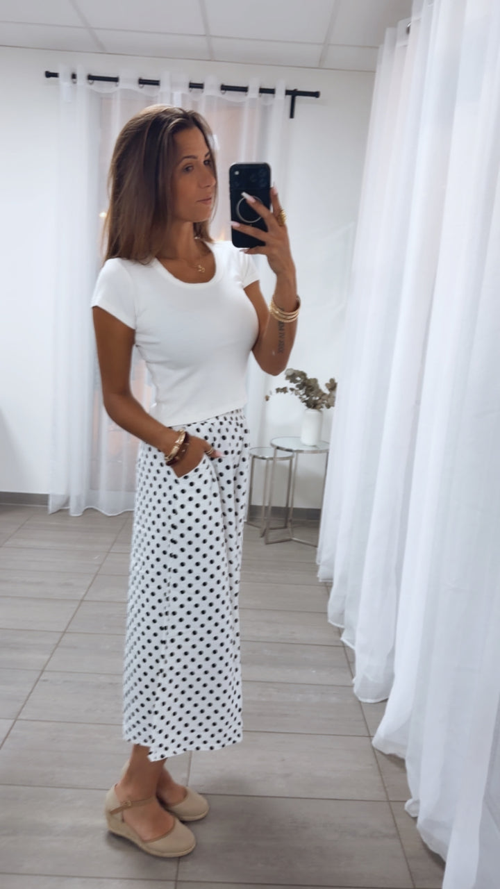 Punkte-Culotte mit Rock-Optik – luftige 3/4 Hose mit Taschen / weiß - schwarz Art. 15141