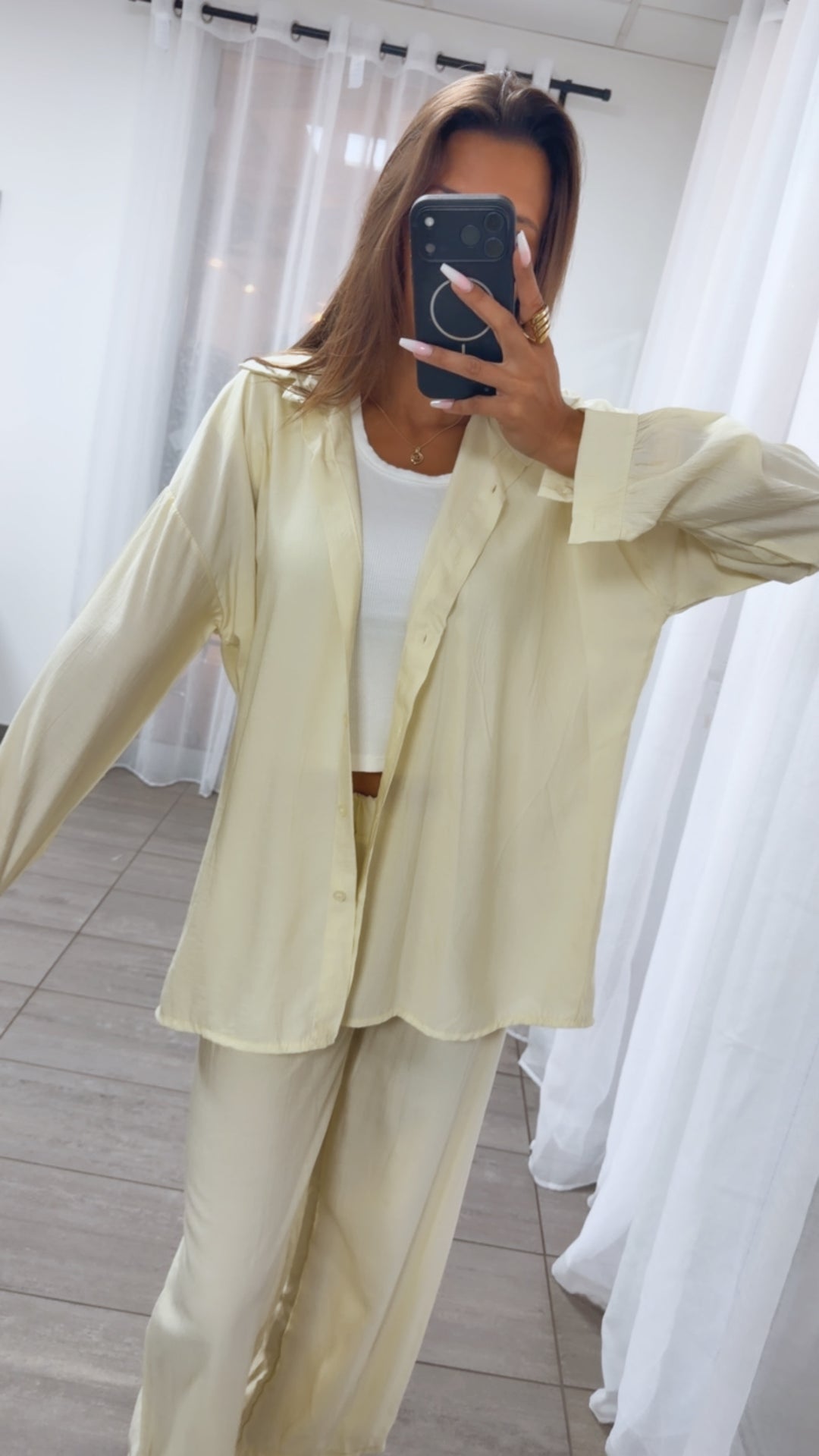 SUMMER SET aus leichter Bluse und Hose / soft gelb Art.15095