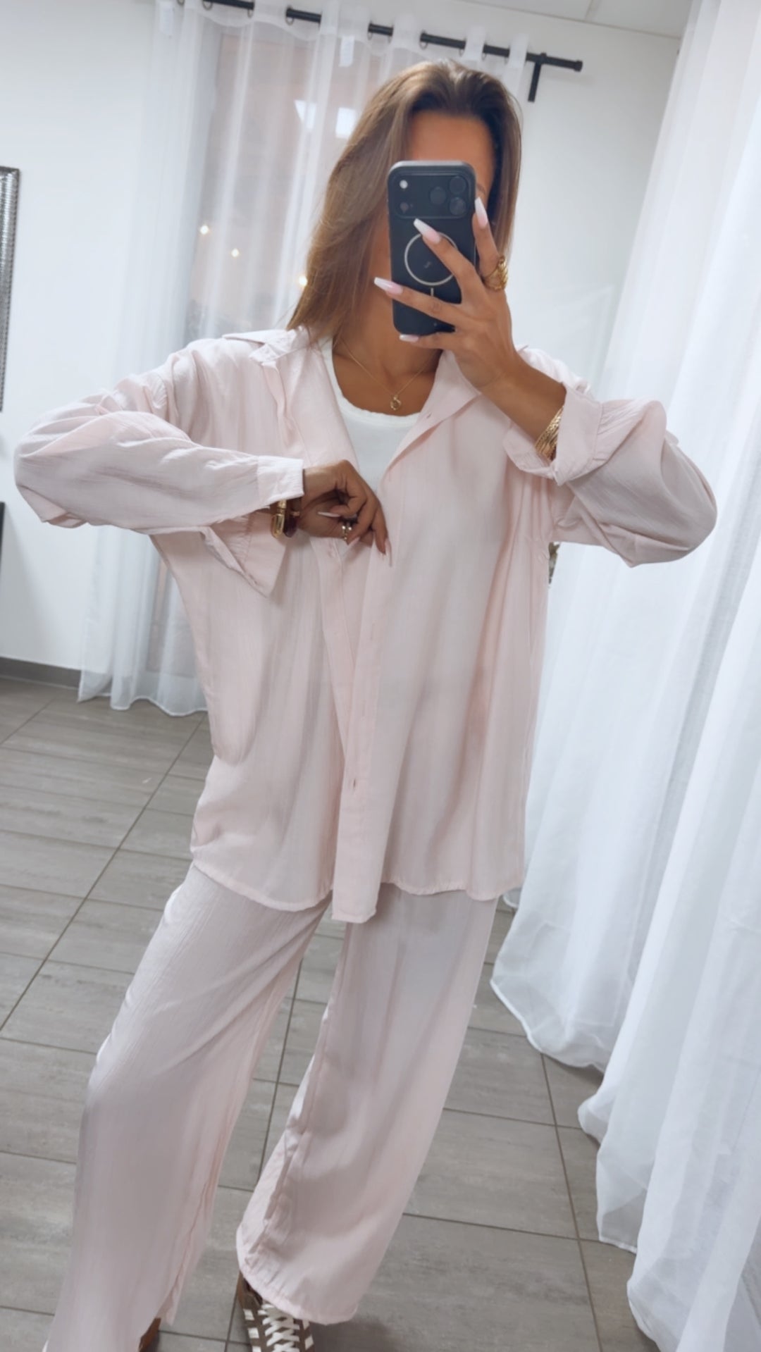 SUMMER SET aus leichter Bluse und Hose / zart rosa Art.15093
