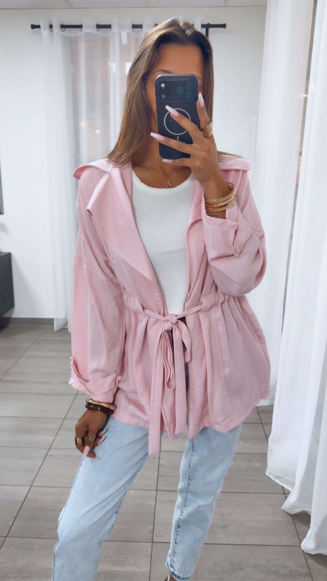 Lässige leichte oversize Jacke zum Binden / rosa Art.15147