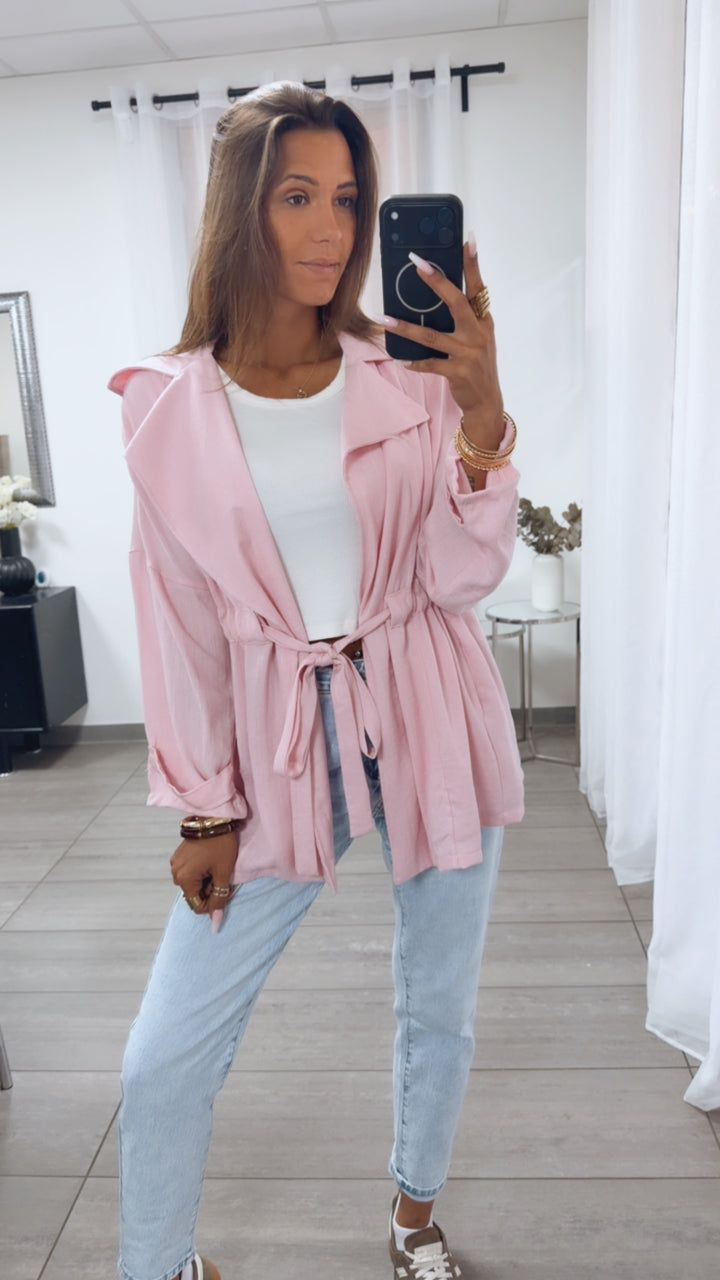 Lässige leichte oversize Jacke zum Binden / rosa Art.15147