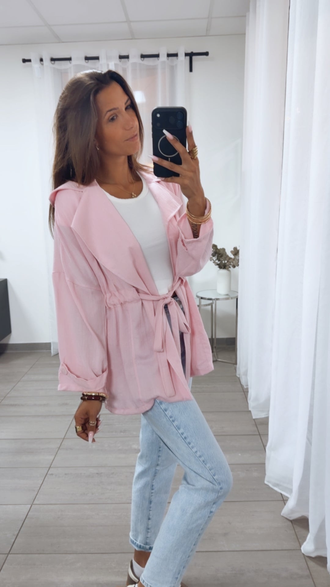 Lässige leichte oversize Jacke zum Binden / rosa Art.15147