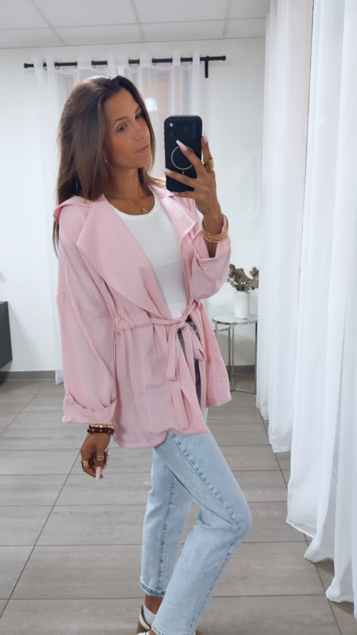 Lässige leichte oversize Jacke zum Binden / rosa Art.15147