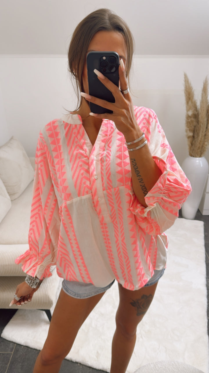 PREMIUM Summer Vibe weite Bluse / pink - weiss Art. 9161