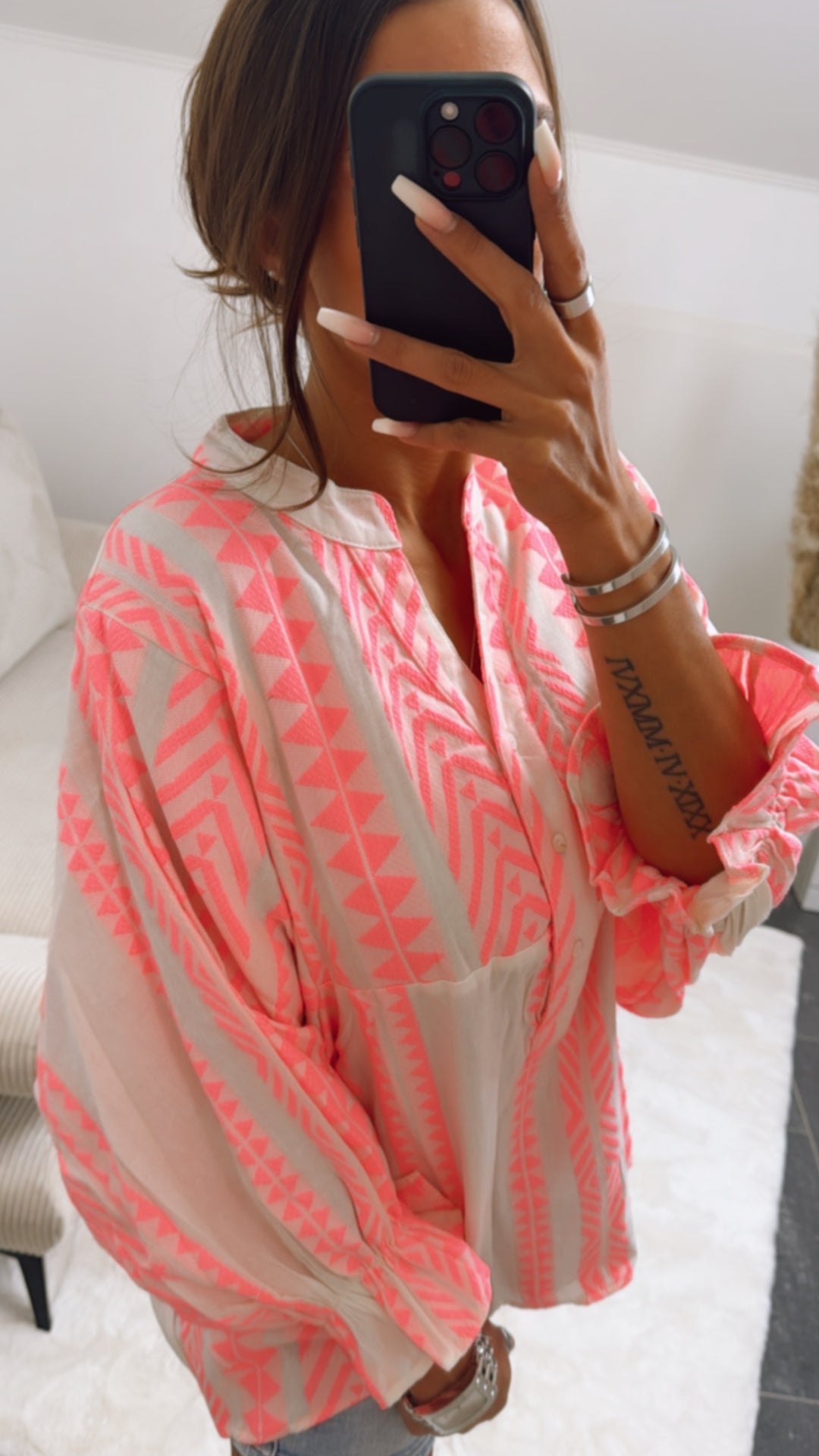 PREMIUM Summer Vibe weite Bluse / pink - weiss Art. 9161