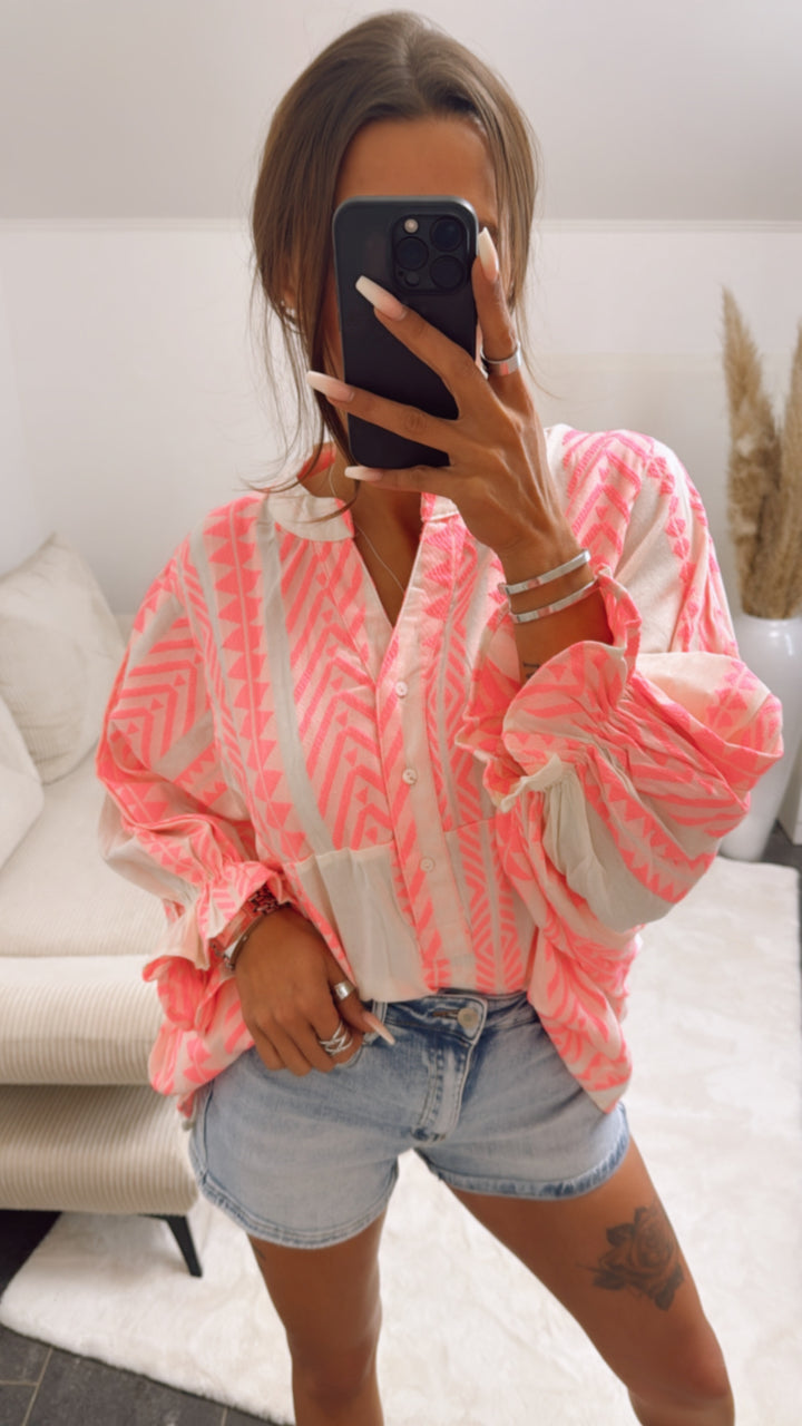 PREMIUM Summer Vibe weite Bluse / pink - weiss Art. 9161