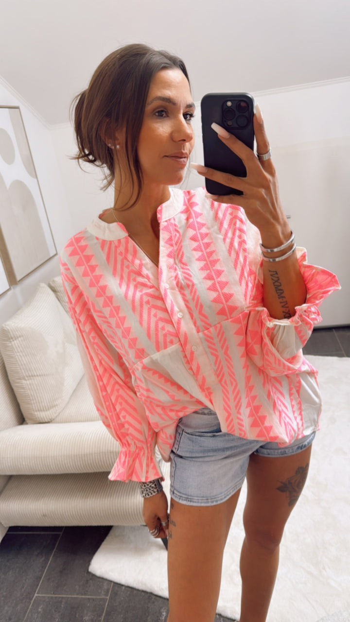 PREMIUM Summer Vibe weite Bluse / pink - weiss Art. 9161