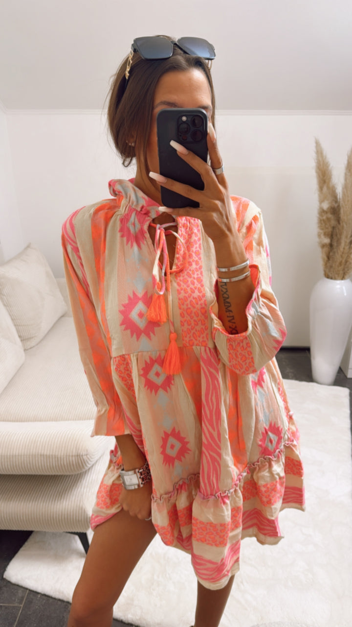 PREMIUM Summer Vibe Tunika / Creme - Orange - Pink Art. 9160