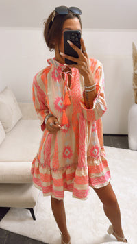 PREMIUM Summer Vibe Tunika / Creme - Orange - Pink Art. 9160