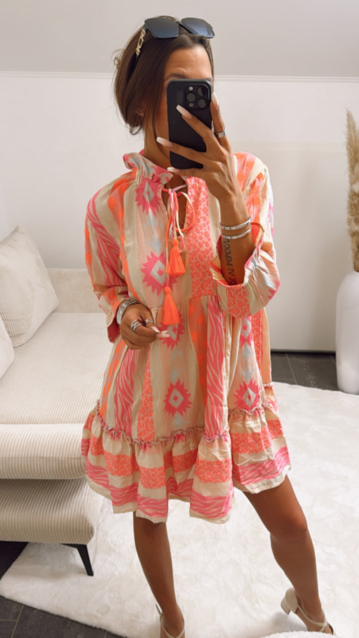 PREMIUM Summer Vibe Tunika / Creme - Orange - Pink Art. 9160
