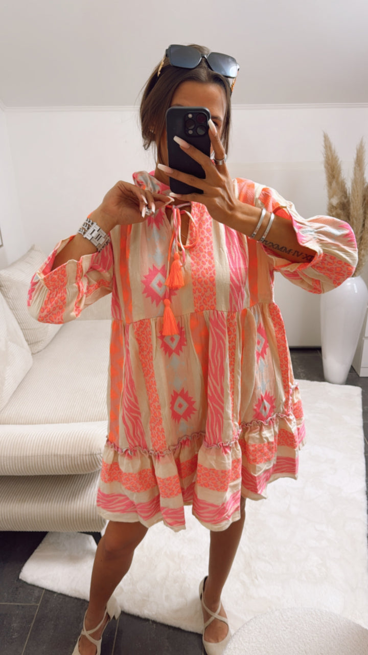 PREMIUM Summer Vibe Tunika / Creme - Orange - Pink Art. 9160