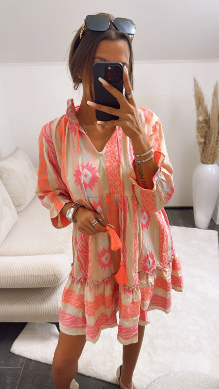 PREMIUM Summer Vibe Tunika / Creme - Orange - Pink Art. 9160