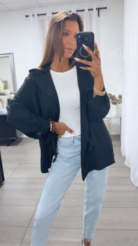 Lässige leichte oversize Jacke zum Binden / schwarz Art.15145
