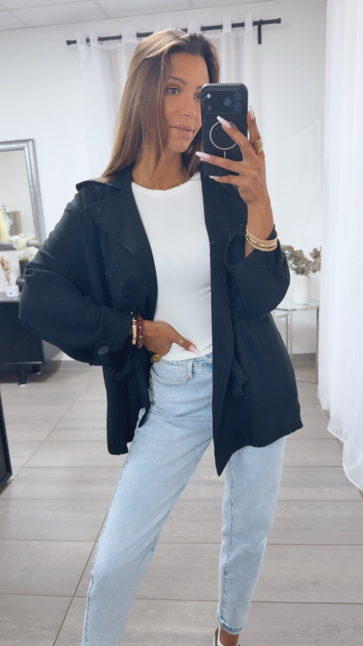 Lässige leichte oversize Jacke zum Binden / schwarz Art.15145
