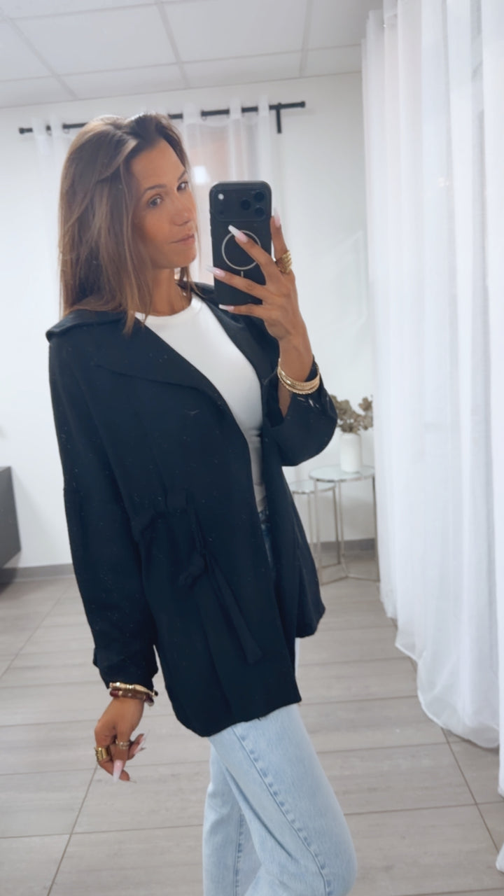 Lässige leichte oversize Jacke zum Binden / schwarz Art.15145