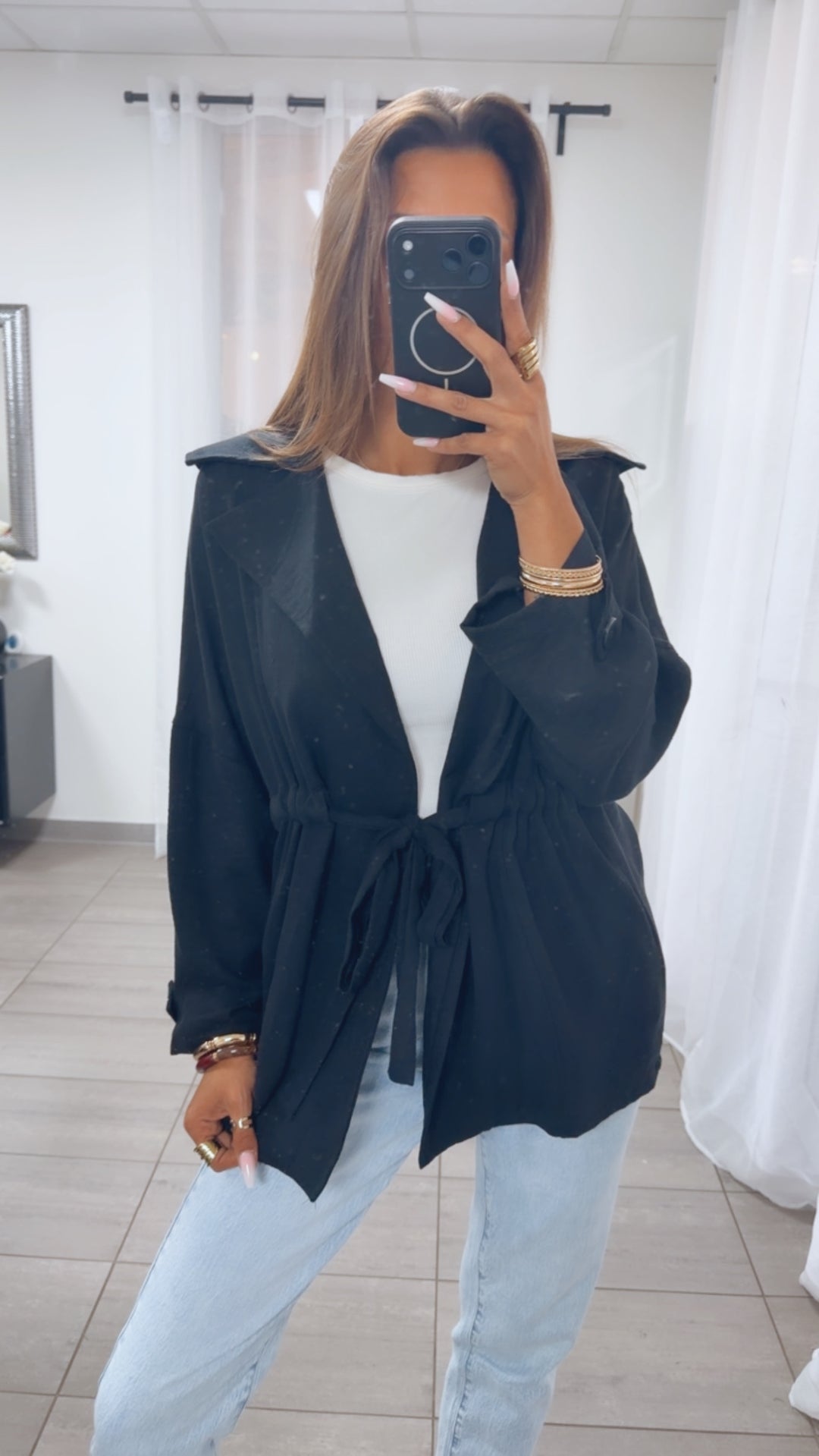 Lässige leichte oversize Jacke zum Binden / schwarz Art.15145