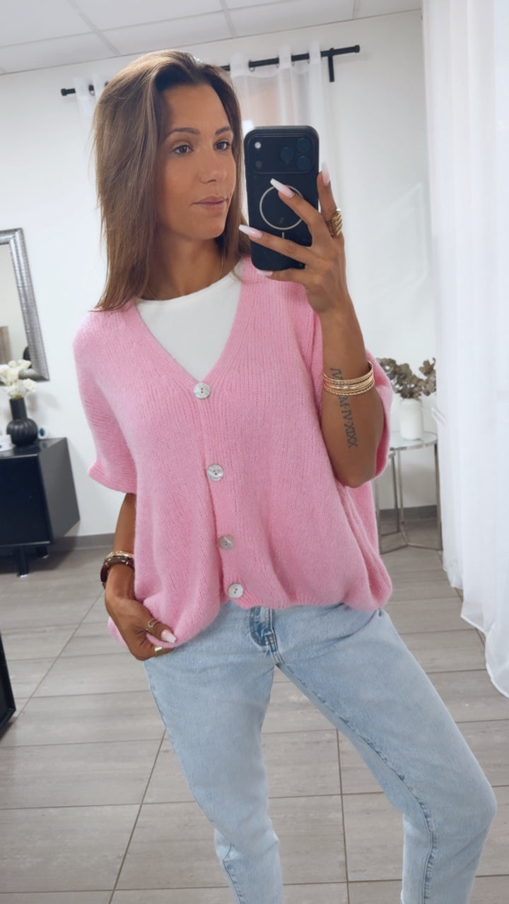 oversize Strick Pullunder, Perlmutt Optik Knöpfe / soft pink Art. 14414