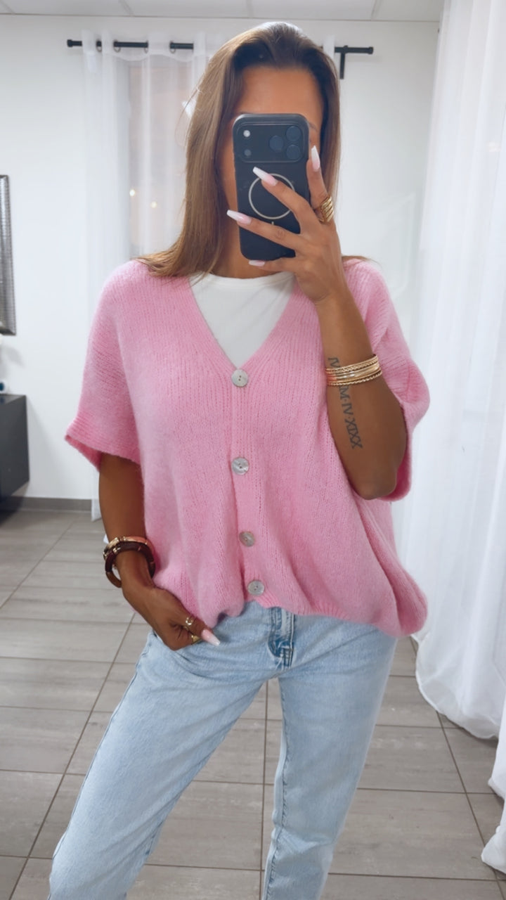 oversize Strick Pullunder, Perlmutt Optik Knöpfe / soft pink Art. 14414