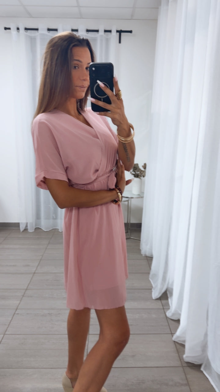 CHIFFON Kleid mit kurzen Ärmeln / puder Art.15139