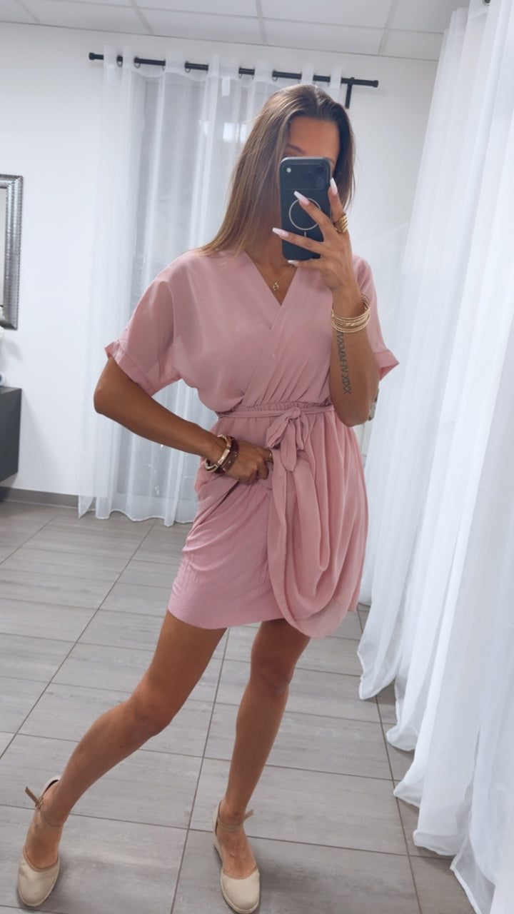 CHIFFON Kleid mit kurzen Ärmeln / puder Art.15139