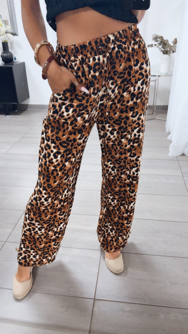 LEO Viskose Leinen Mix Hose " JH-309 " / caramel - schwarz - weiss Art. 14453