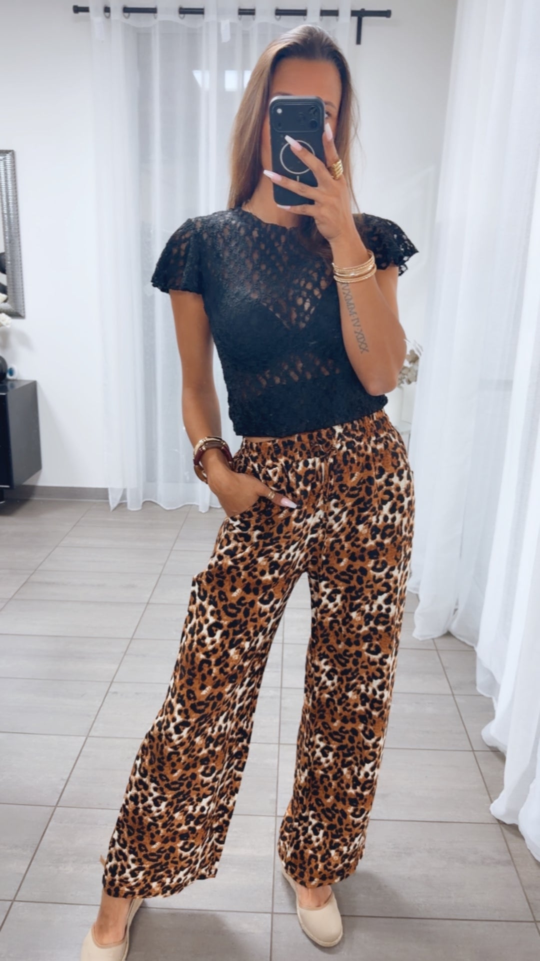 LEO Viskose Leinen Mix Hose " JH-309 " / caramel - schwarz - weiss Art. 14453