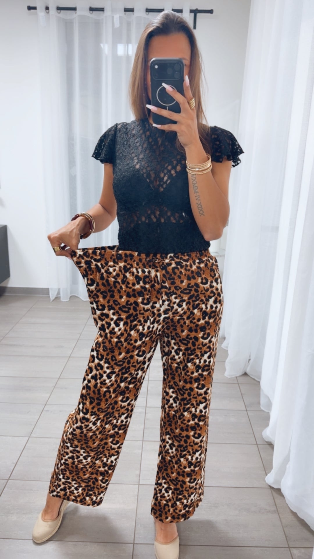 LEO Viskose Leinen Mix Hose " JH-309 " / caramel - schwarz - weiss Art. 14453