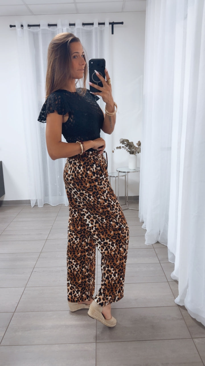 LEO Viskose Leinen Mix Hose " JH-309 " / caramel - schwarz - weiss Art. 14453