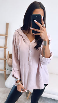 Musselin Bluse mit Kapuze / puder Art. 5492