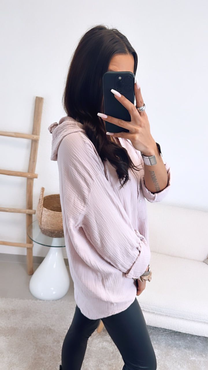 Musselin Bluse mit Kapuze / puder Art. 5492