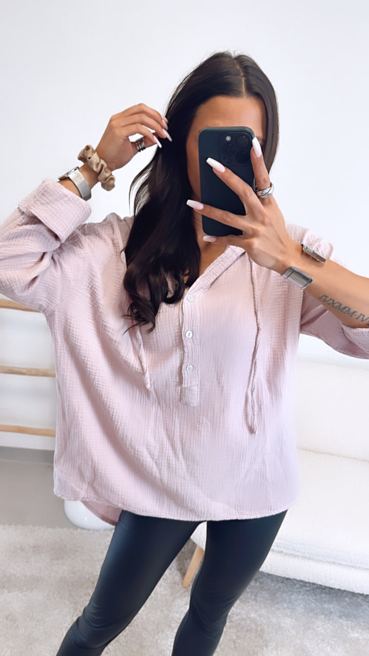 Musselin Bluse mit Kapuze / puder Art. 5492