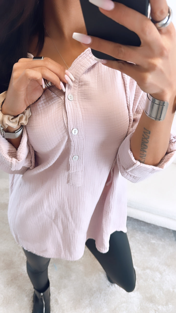 Musselin Bluse mit Kapuze / puder Art. 5492