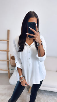 Kapuzen Musselin Bluse / weiss Art. 5493