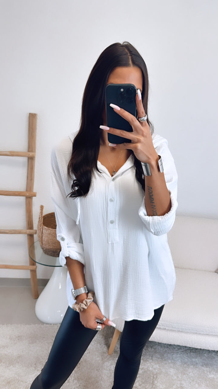 Kapuzen Musselin Bluse / weiss Art. 5493