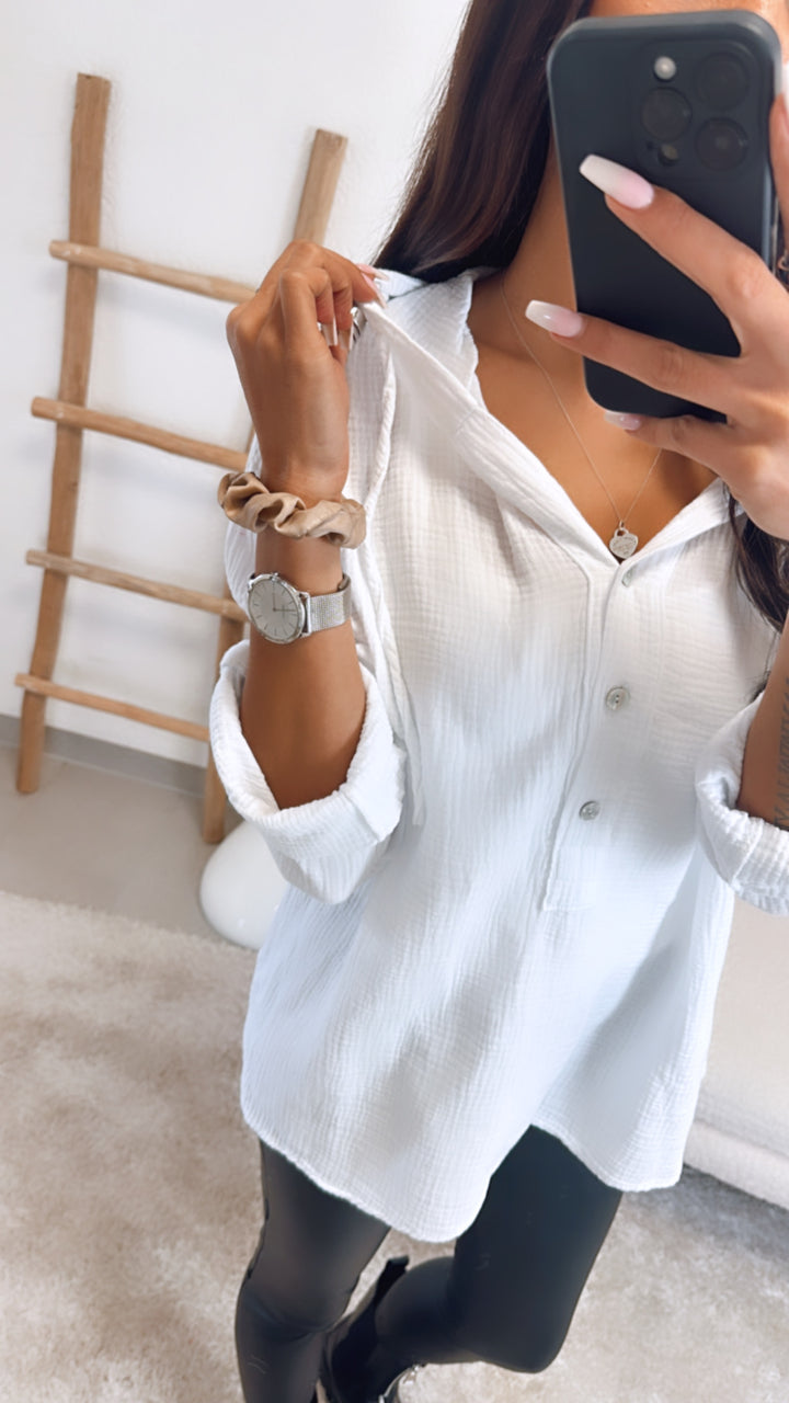 Kapuzen Musselin Bluse / weiss Art. 5493