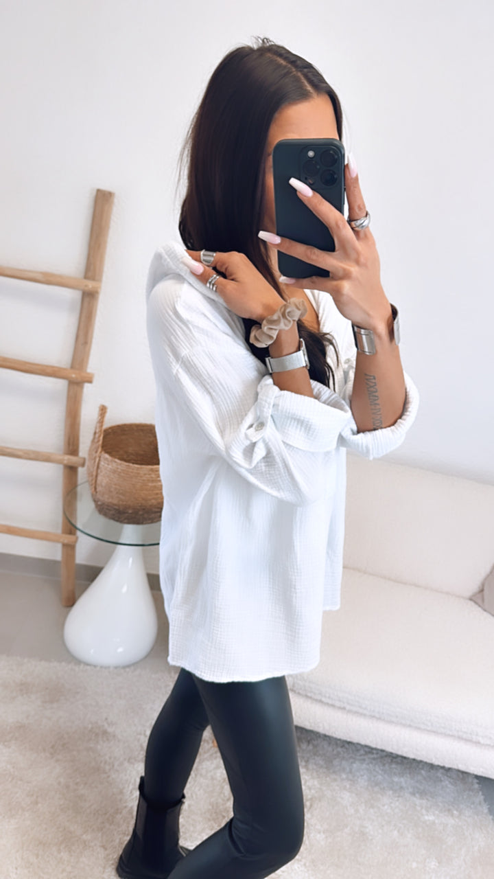 Kapuzen Musselin Bluse / weiss Art. 5493