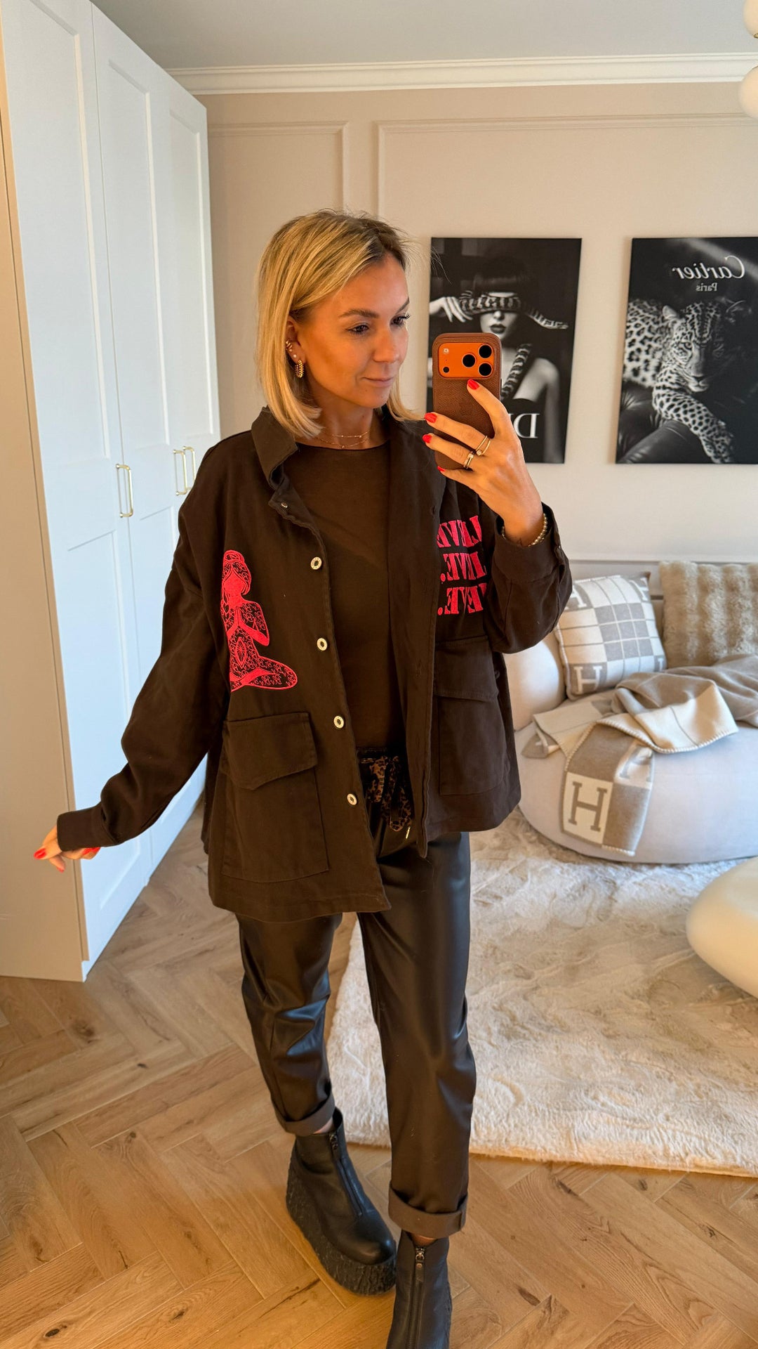 Jeans Hemd Jacke " Be Lieve " / schoko braun - pink Art. 13582