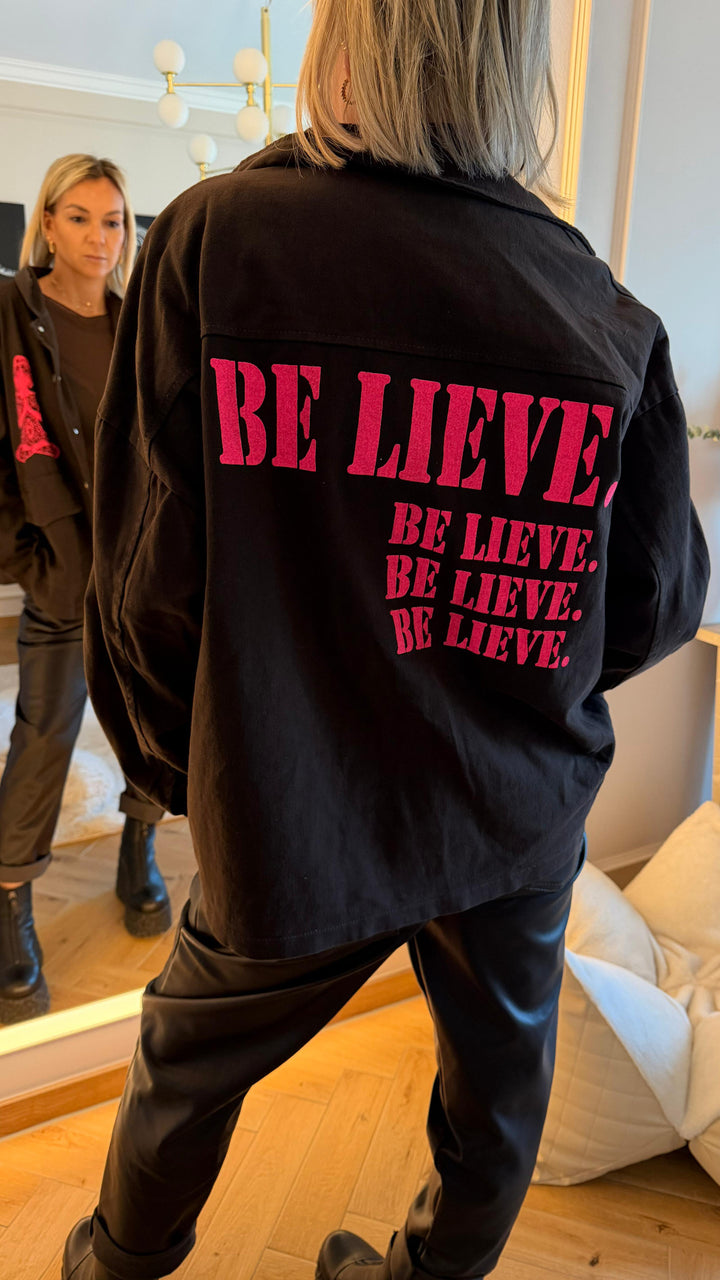 Jeans Hemd Jacke " Be Lieve " / schoko braun - pink Art. 13582